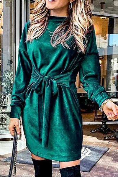 Vestidos elegantes de moda con diseño de patchwork sólido y tirantes, cuello redondo, corte A (4 colores)