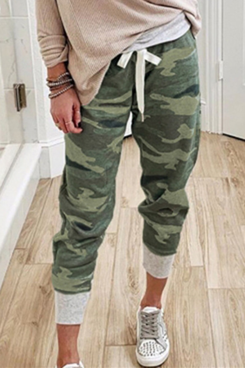 Pantalones capri informales con estampado de camuflaje y cordón ajustable (3 colores)