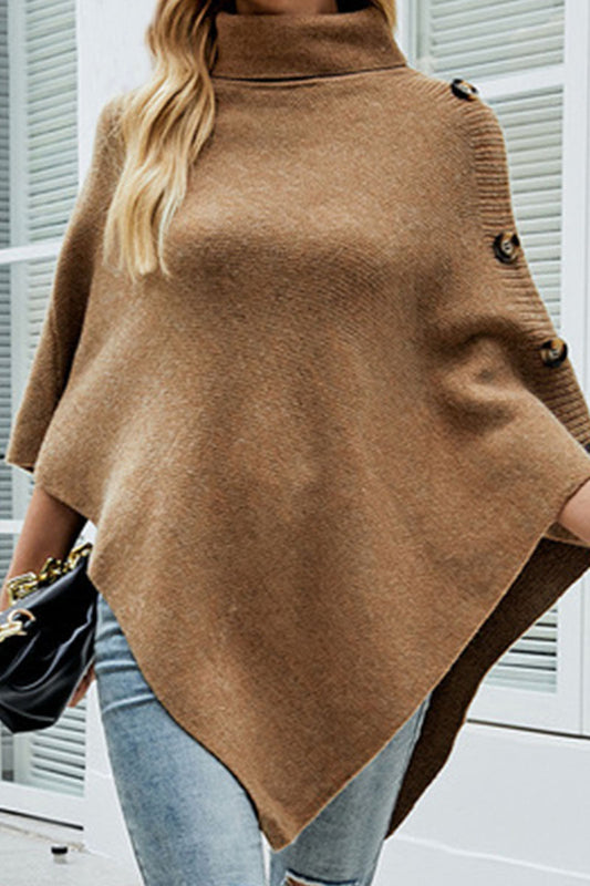 Prenda exterior informal de cuello alto asimétrico con botones y patchwork liso