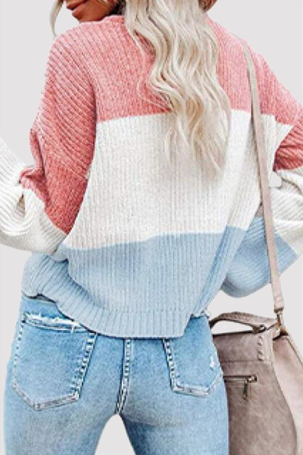Tops casuales de cuello redondo con contraste de patchwork (8 colores)