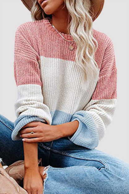 Tops casuales de cuello redondo con contraste de patchwork (8 colores)