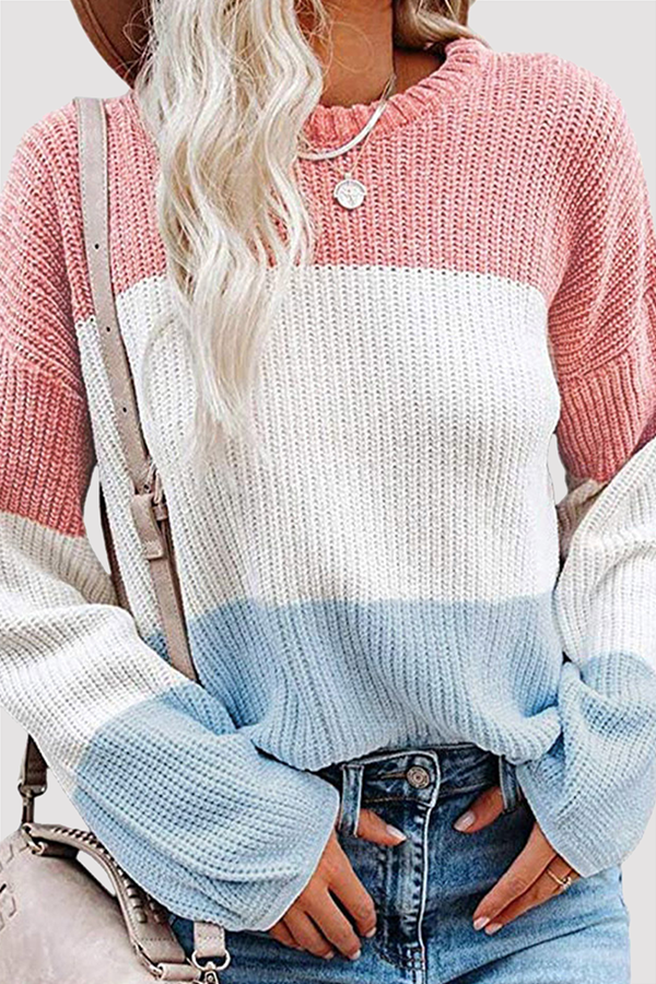 Tops casuales de cuello redondo con contraste de patchwork (8 colores)