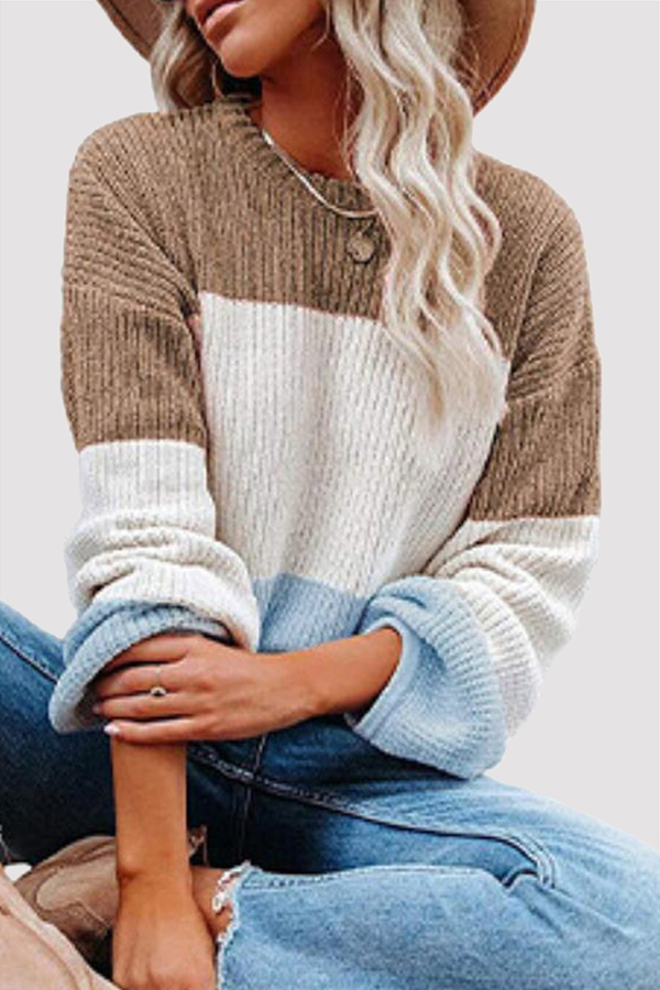 Tops casuales de cuello redondo con contraste de patchwork (8 colores)