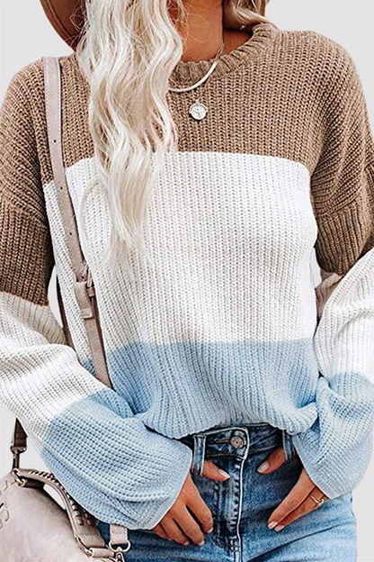 Tops casuales de cuello redondo con contraste de patchwork (8 colores)