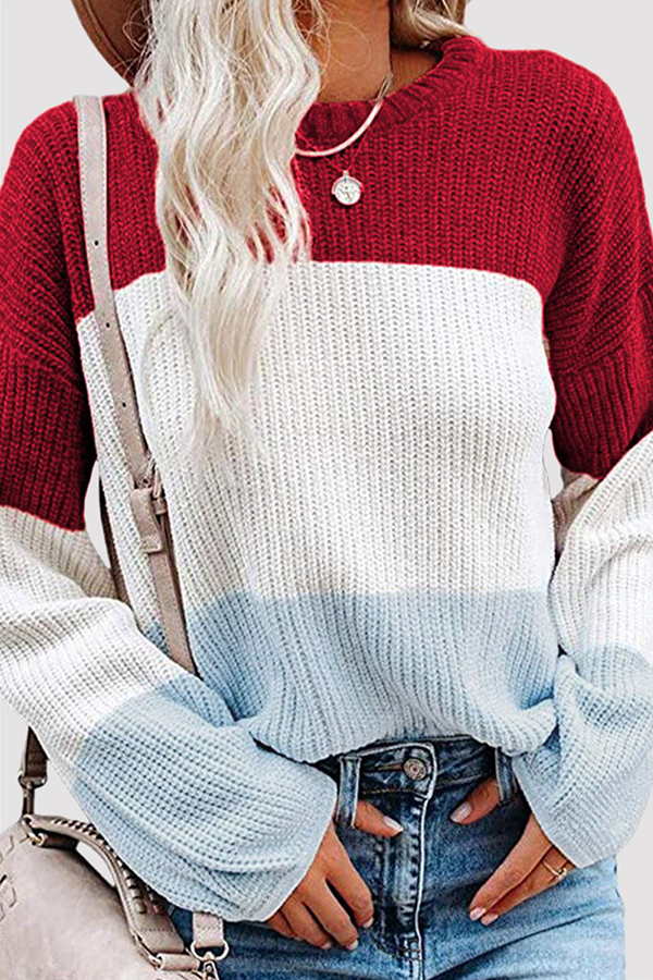 Tops casuales de cuello redondo con contraste de patchwork (8 colores)