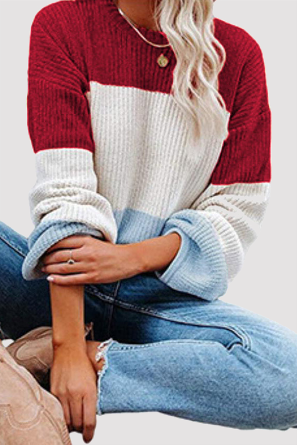 Tops casuales de cuello redondo con contraste de patchwork (8 colores)