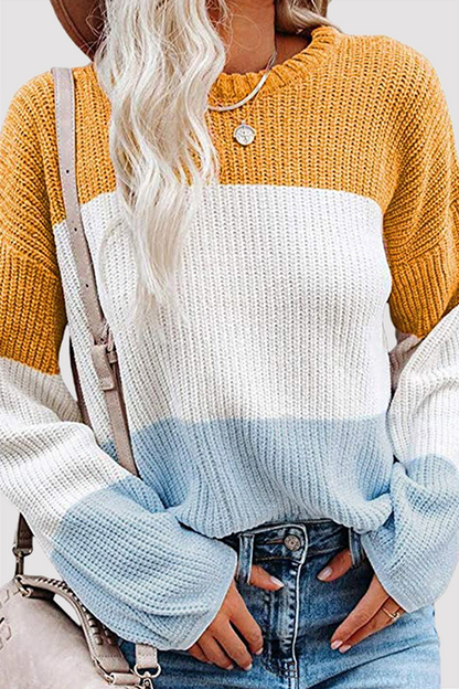 Tops casuales de cuello redondo con contraste de patchwork (8 colores)