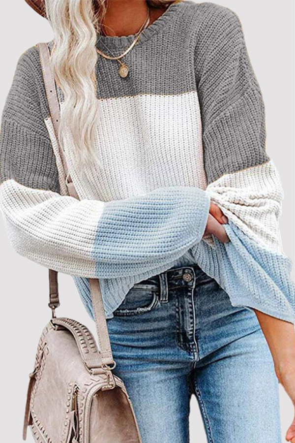 Tops casuales de cuello redondo con contraste de patchwork (8 colores)