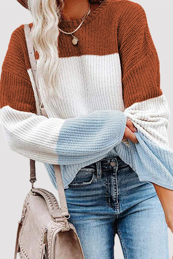 Tops casuales de cuello redondo con contraste de patchwork (8 colores)