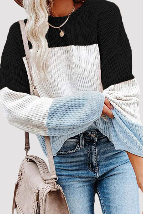 Tops casuales de cuello redondo con contraste de patchwork (8 colores)