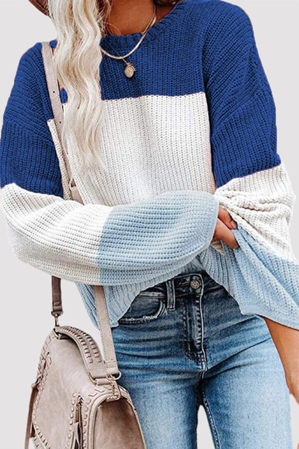 Tops casuales de cuello redondo con contraste de patchwork (8 colores)