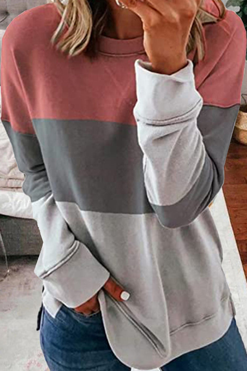 Tops casuales de cuello redondo con contraste de patchwork de colores (5 colores)