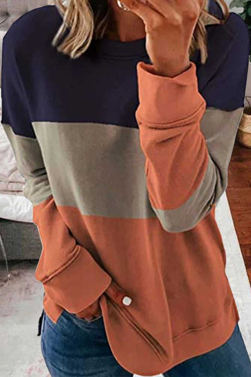 Tops casuales de cuello redondo con contraste de patchwork de colores (5 colores)