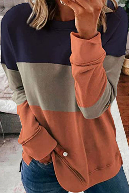 Tops casuales de cuello redondo con contraste de patchwork de colores (5 colores)