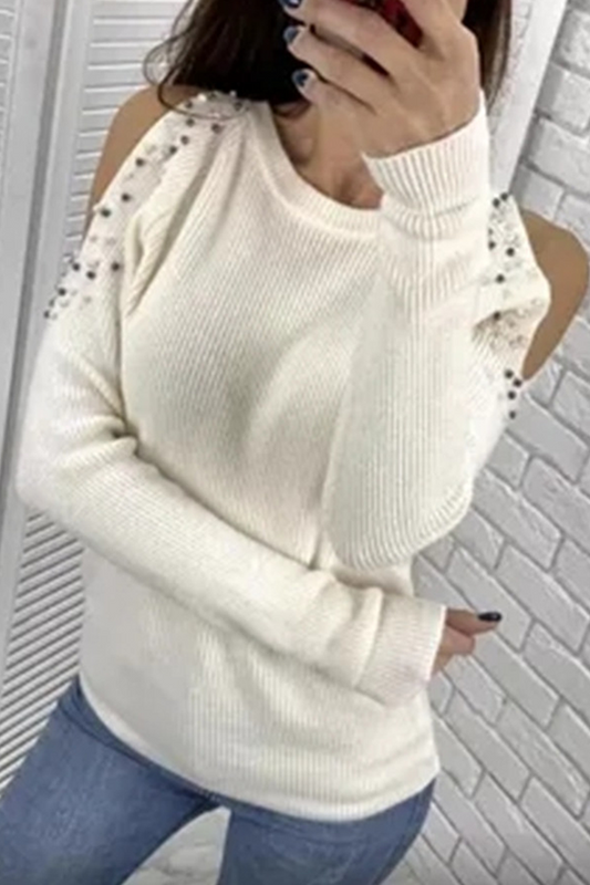 Suéter informal de moda con cuello en U y cuentas lisas (8 colores)