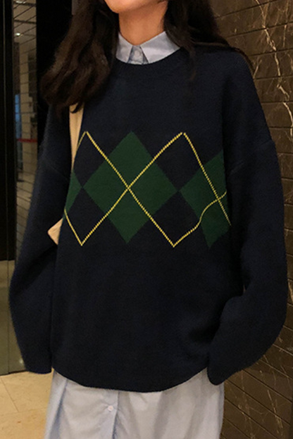 Suéter informal con cuello redondo y diseño de patchwork geométrico en contraste (3 colores)