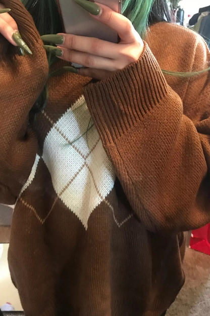 Suéter informal con cuello redondo y diseño de patchwork geométrico en contraste (3 colores)