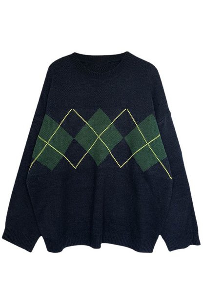 Suéter informal con cuello redondo y diseño de patchwork geométrico en contraste (3 colores)