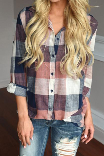Tops casuales con cuello vuelto, hebilla y bolsillo a cuadros