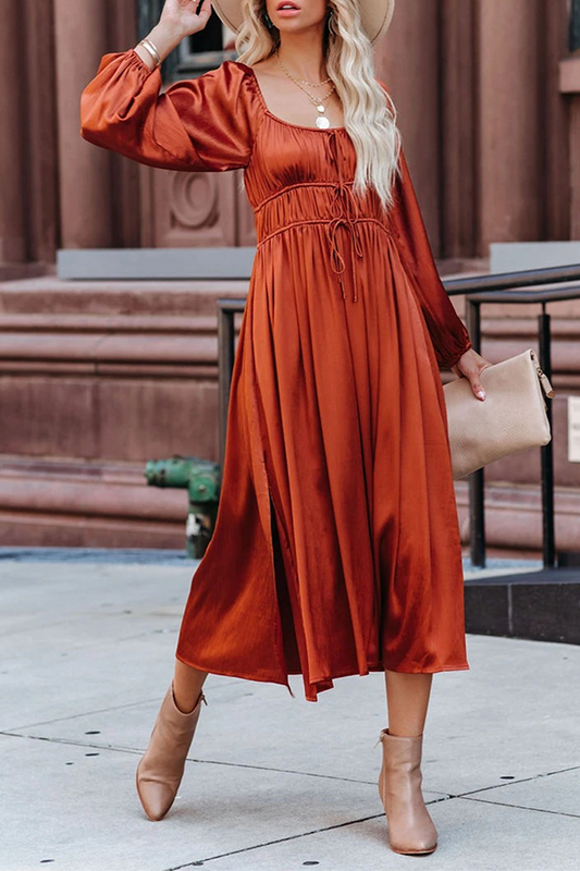Elegantes vestidos de corte A con escote en U y pliegues de frenillo lisos