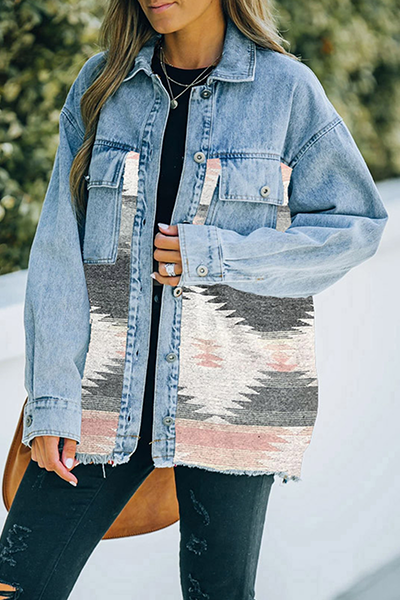 Prendas de abrigo informales de moda con cuello vuelto, hebilla y bolsillo geométrico