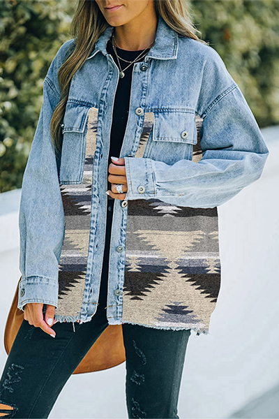Prendas de abrigo informales de moda con cuello vuelto, hebilla y bolsillo geométrico