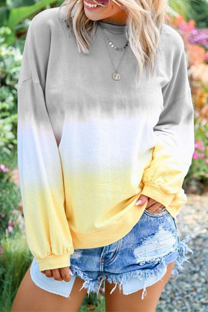 Casual Gradual Change Basic Contrast O Neck Tops£¨12 colors£©