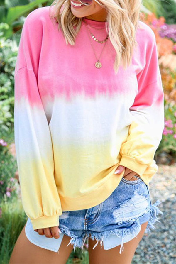 Casual Gradual Change Basic Contrast O Neck Tops£¨12 colors£©