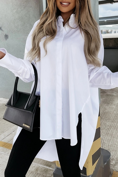Blusas casuales con cuello vuelto asimétrico y hebilla sólida (4 colores)