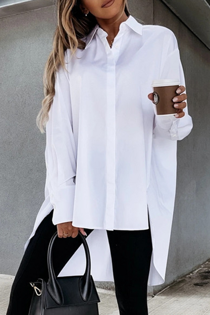 Blusas casuales con cuello vuelto asimétrico y hebilla sólida (4 colores)