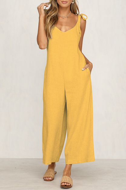 Monos casuales holgados con cuello en V y tirantes tipo capri (4 colores)