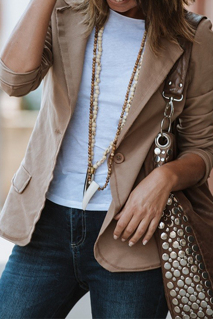 Prendas de abrigo informales de moda con cuello vuelto y botones de patchwork liso