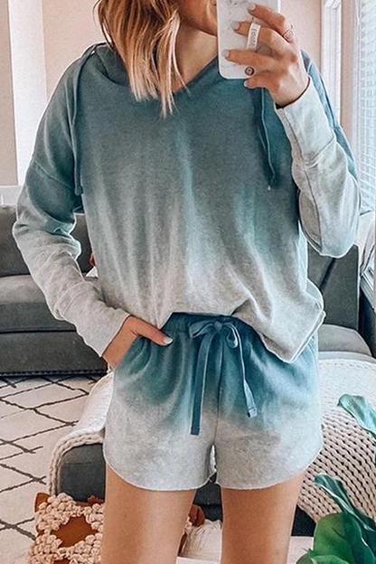 Conjunto de dos piezas con capucha, cuello alto y manga larga, estampado informal