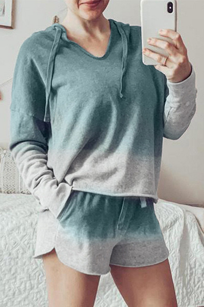 Conjunto de dos piezas con capucha, cuello alto y manga larga, estampado informal
