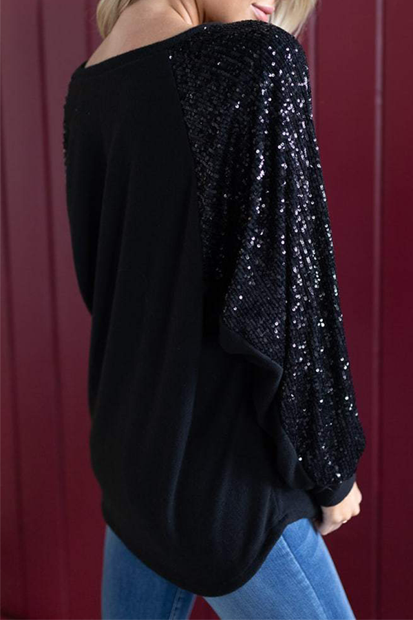 Casual Patchwork Sequins O Neck Tops£¨4 colors£©