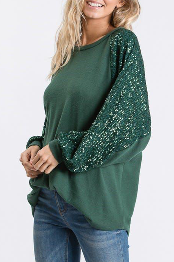 Casual Patchwork Sequins O Neck Tops£¨4 colors£©