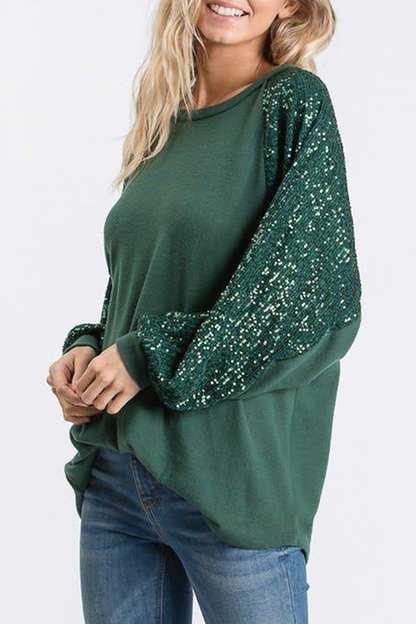 Casual Patchwork Sequins O Neck Tops£¨4 colors£©