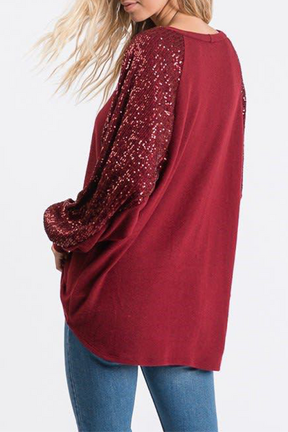 Casual Patchwork Sequins O Neck Tops£¨4 colors£©