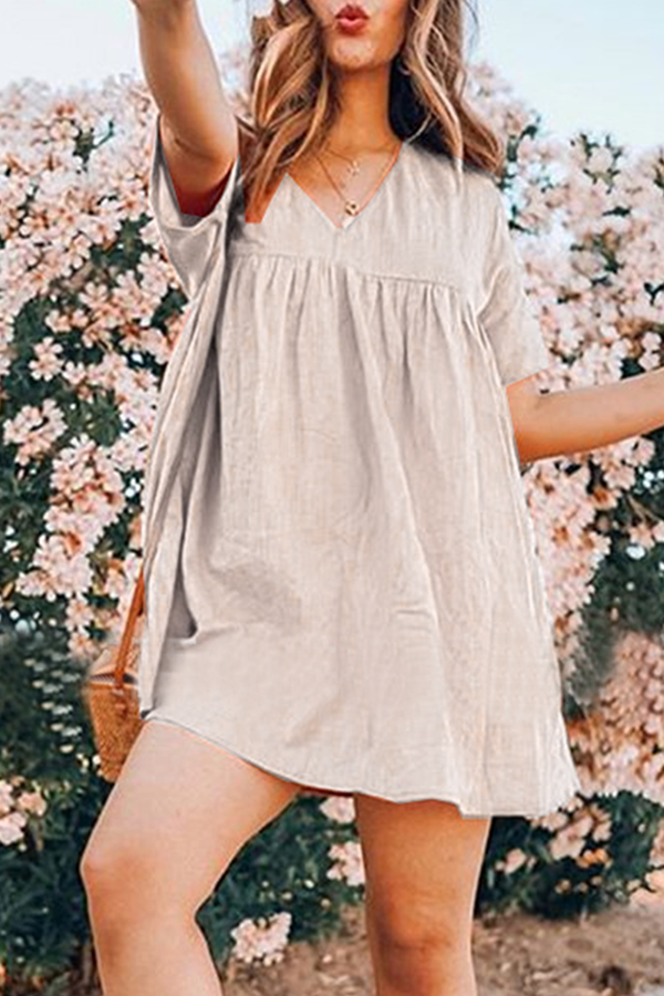Vestidos casuales de princesa con cuello en V básico y patchwork liso