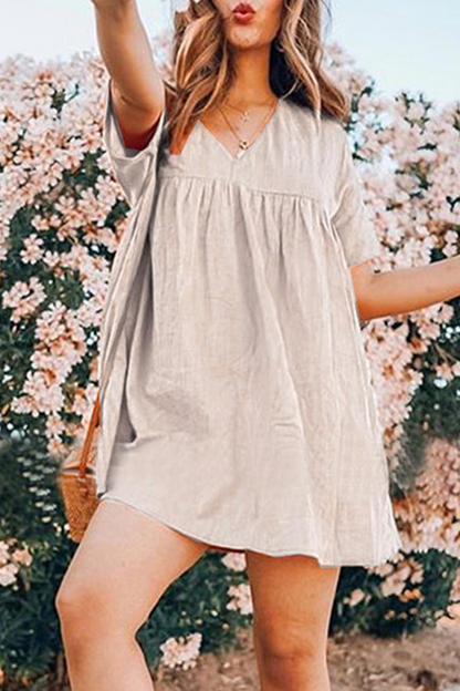 Vestidos casuales de princesa con cuello en V básico y patchwork liso