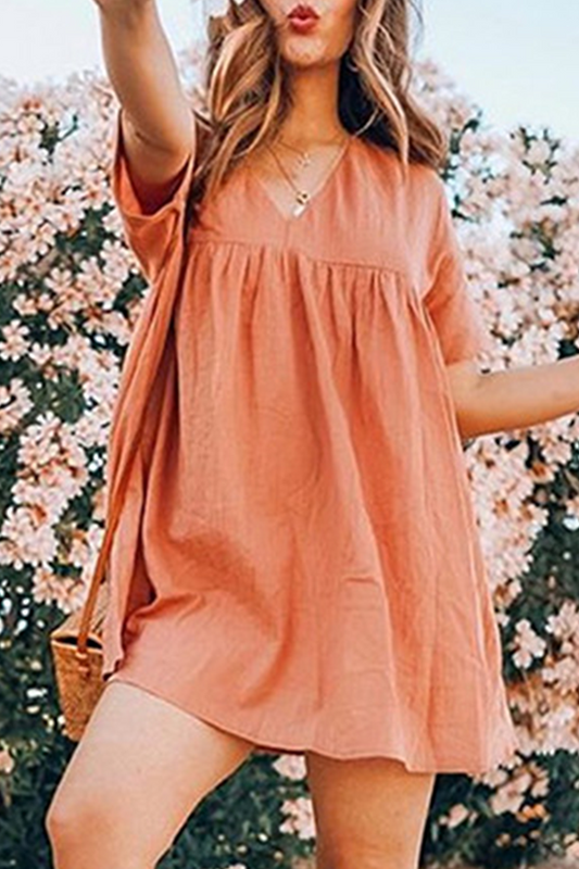Vestidos casuales de princesa con cuello en V básico y patchwork liso