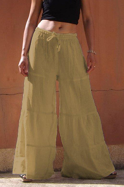 Pantalones casuales de pierna ancha y holgados con parches lisos y frenillo (5 colores)