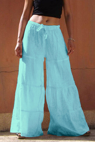 Pantalones casuales de pierna ancha y holgados con parches lisos y frenillo (5 colores)