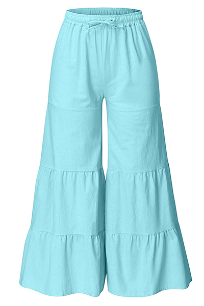 Pantalones casuales de pierna ancha y holgados con parches lisos y frenillo (5 colores)