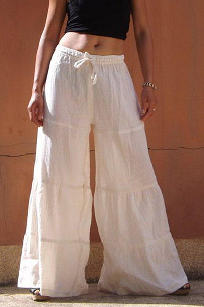 Pantalones casuales de pierna ancha y holgados con parches lisos y frenillo (5 colores)