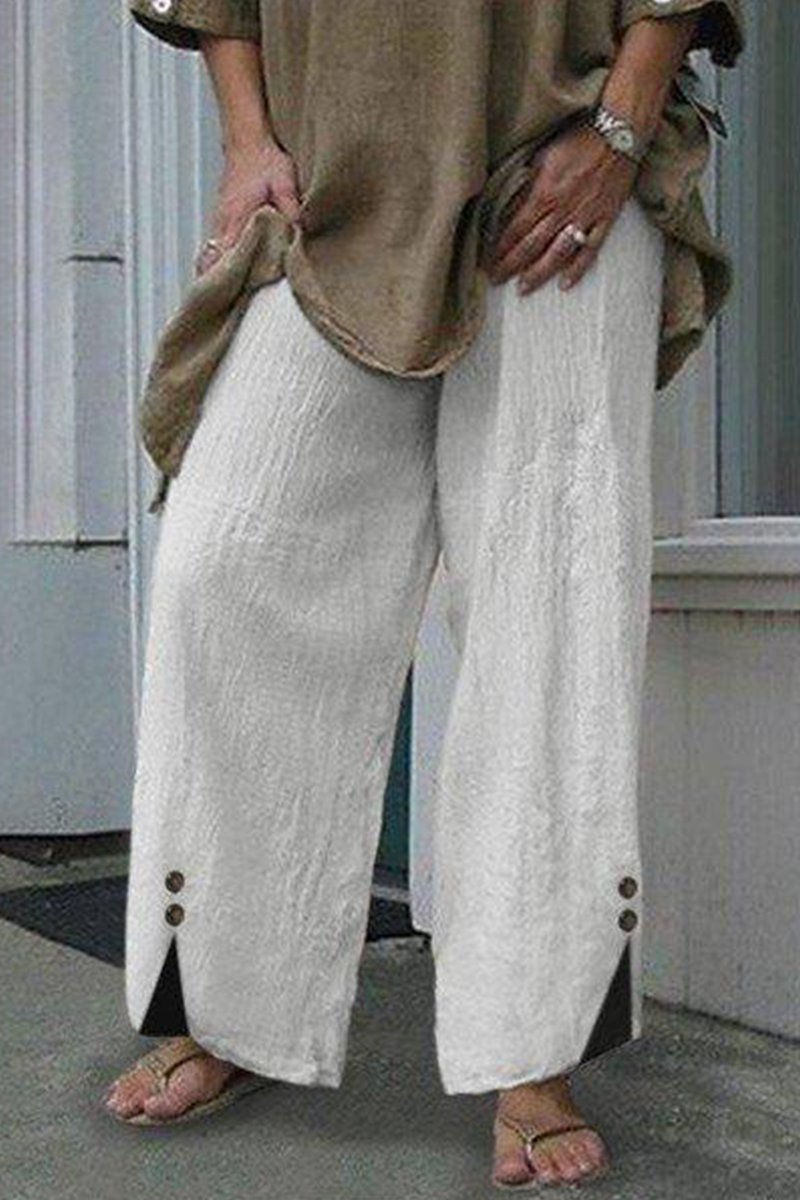 Pantalones casuales de color liso con botones y parches lisos, rectos y de pierna ancha (6 colores)