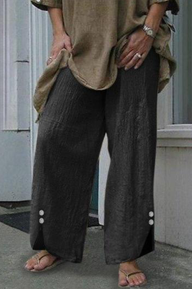 Pantalones casuales de color liso con botones y parches lisos, rectos y de pierna ancha (6 colores)