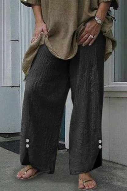 Pantalones casuales de color liso con botones y parches lisos, rectos y de pierna ancha (6 colores)