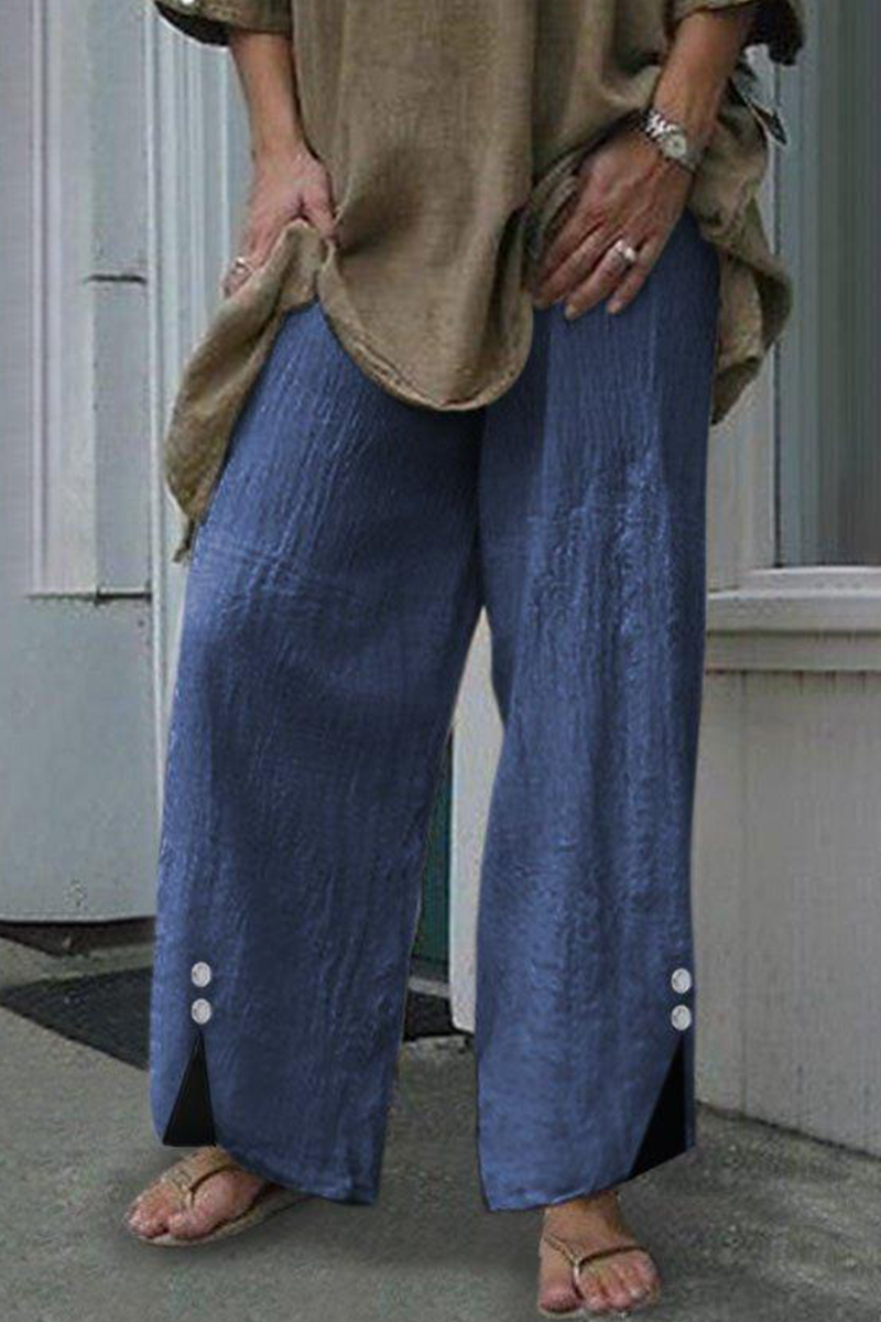 Pantalones casuales de color liso con botones y parches lisos, rectos y de pierna ancha (6 colores)
