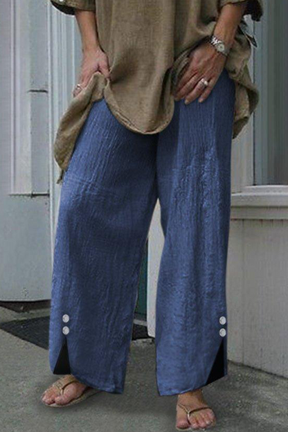 Pantalones casuales de color liso con botones y parches lisos, rectos y de pierna ancha (6 colores)
